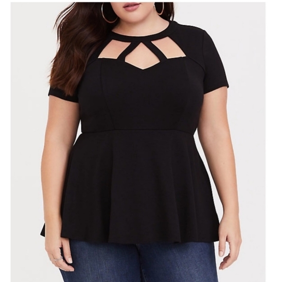 torrid Tops - BLACK CAGED PEPLUM TEE